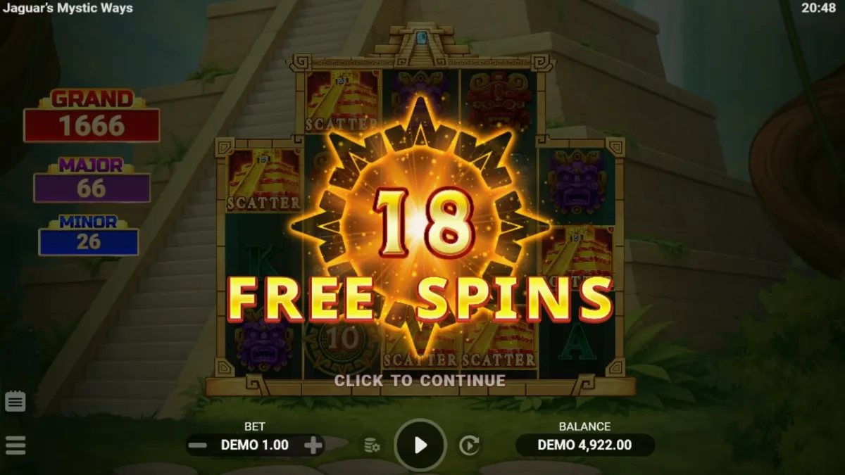 Jaguar’s Mystic Ways slot machine screen featuring jungle temple theme