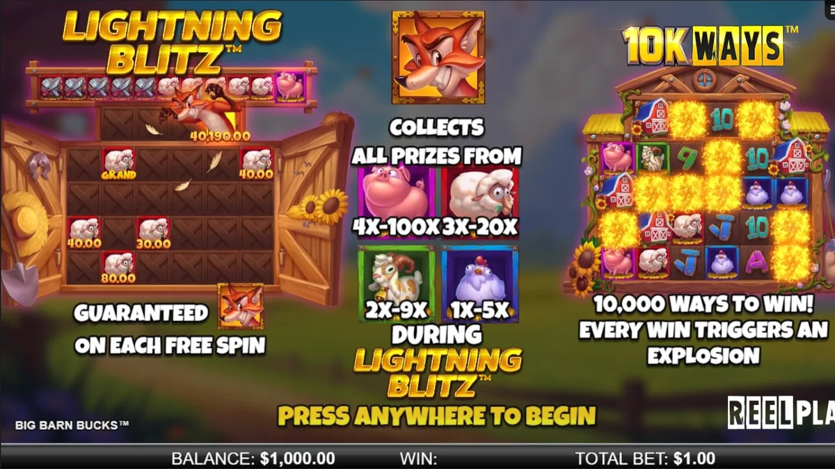 Tampilan visual slot Big Barn Bucks dengan tema peternakan yang ceria