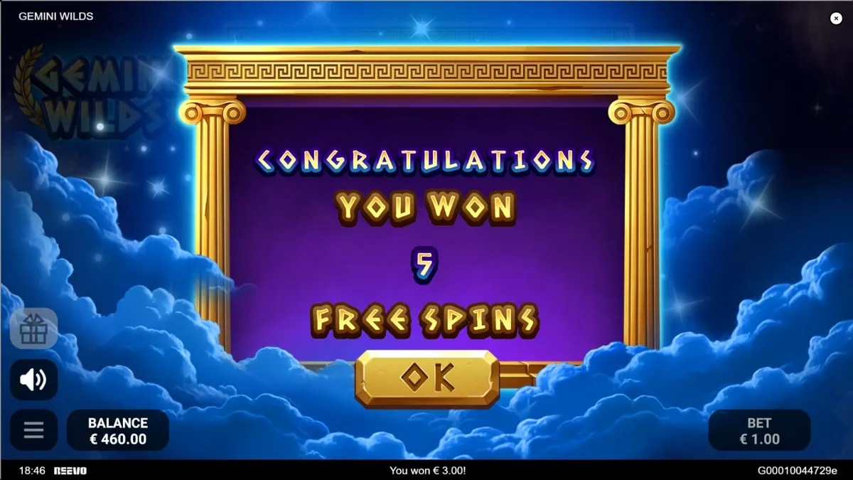 Tampilan antarmuka slot Gemini Wilds pada perangkat seluler