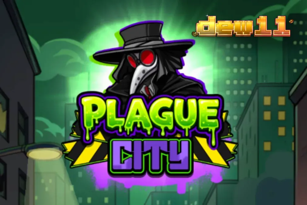 Tampilan visual slot Plague City yang menampilkan simbol mutasi dan atmosfer kota yang suram.