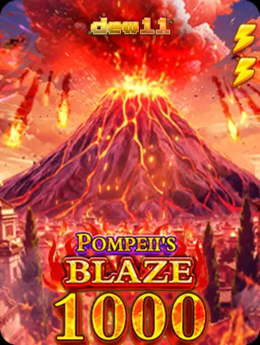 Tampilan visual slot Pompeii’s Blaze 1000 dengan tema gunung berapi dan elemen Romawi kuno.